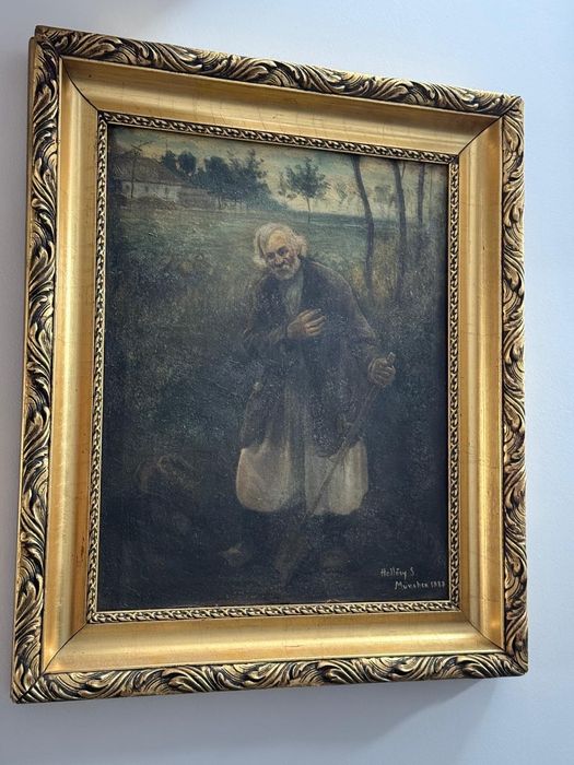 Tablou Bătrânul țăran pe câmp–Hollosy S., München 1883, ulei pe pânză