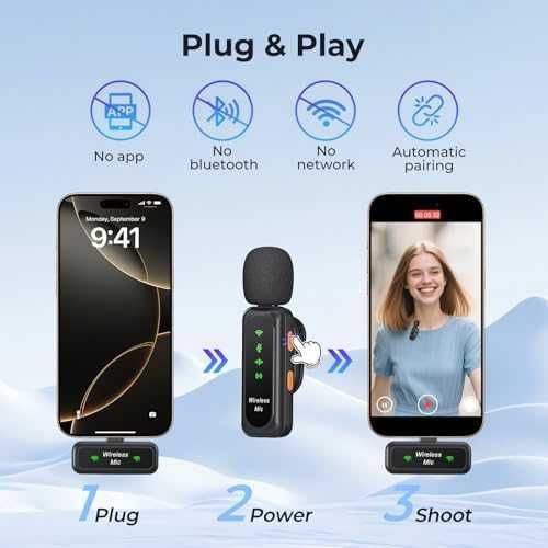 Нов Безжичен микрофон за iPhone/Android с шумопотискане и LED дисплей