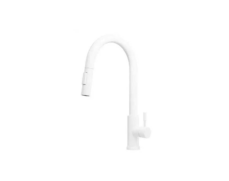 Бял смесител за кухня с издърпваща се глава и 2 режима на струя - 9600