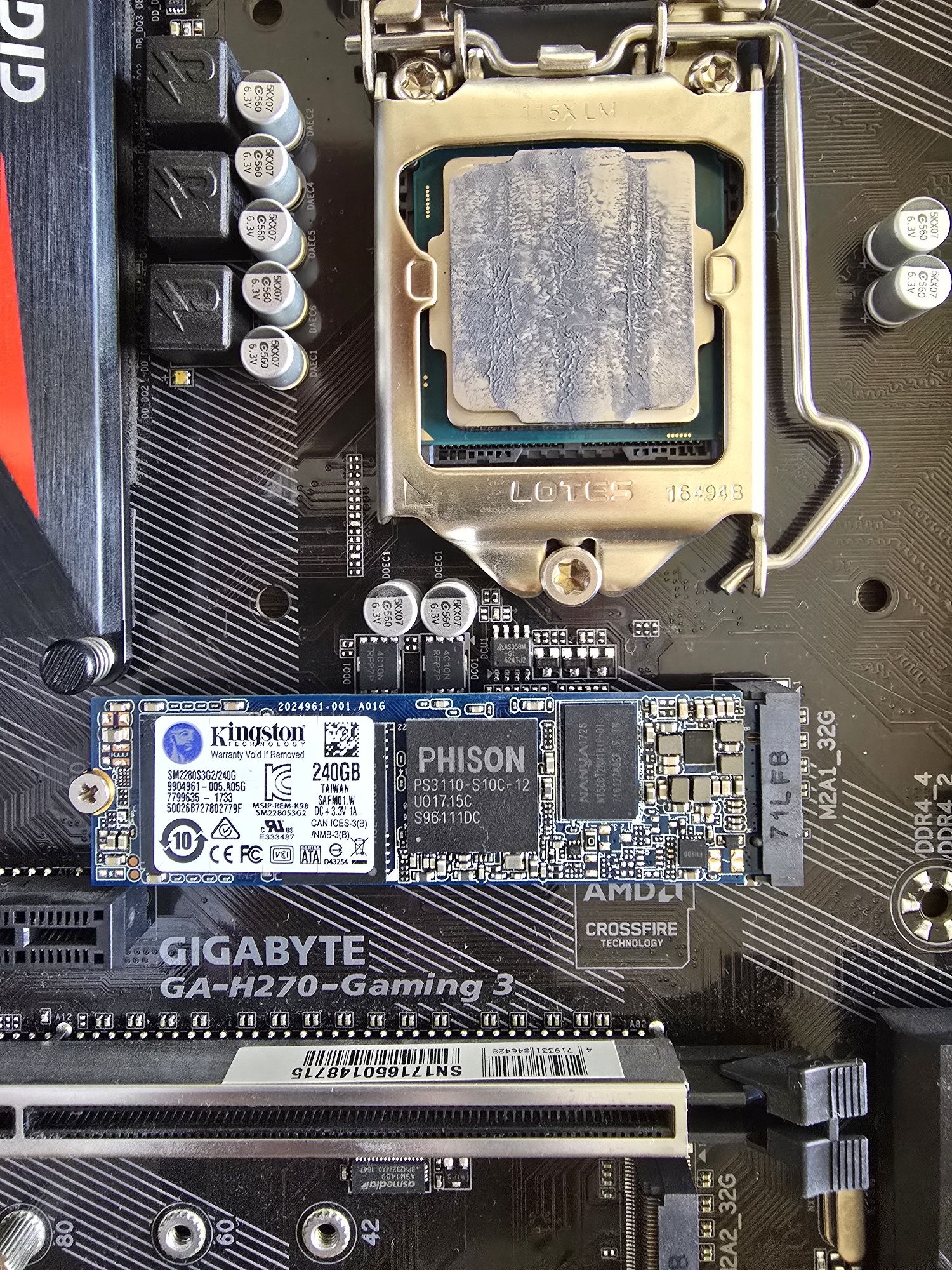 Дъно Gigabyte H270-gaming 3 + процесор i5-7400 + m.2 SSD Kingston 240G
