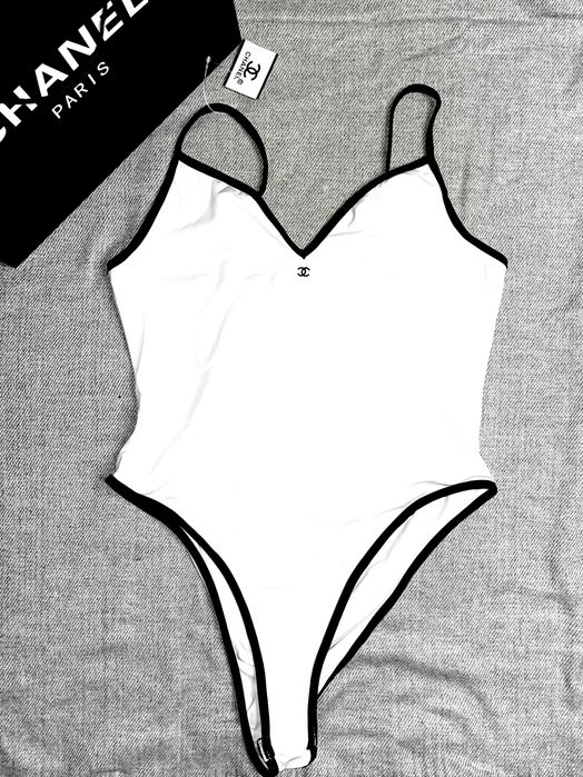 бяло боди шанел chanel цял може да се позлва за бански материя памук