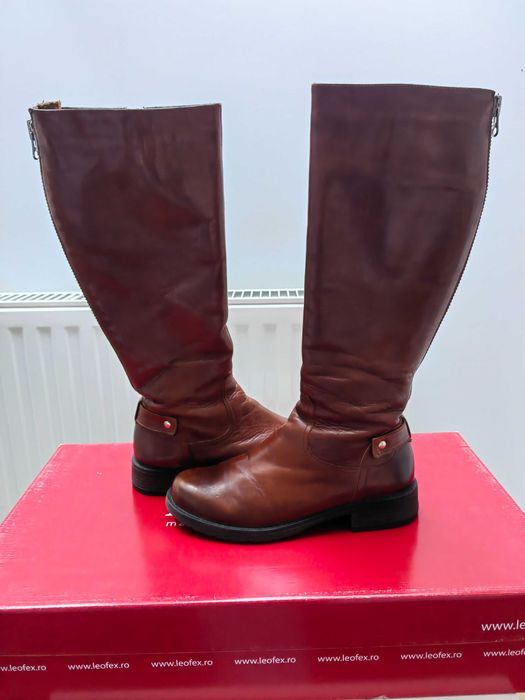 Cizme piele damă maro lungi