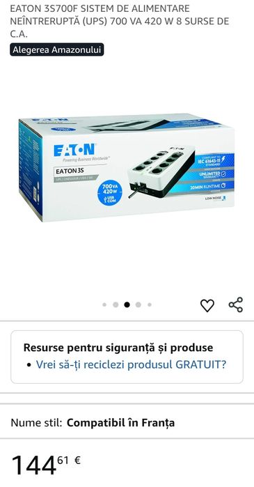 EATON 3S700F Sistem de alimentare neintrerupta (UPS) 700 VA 420 W 8 SU
