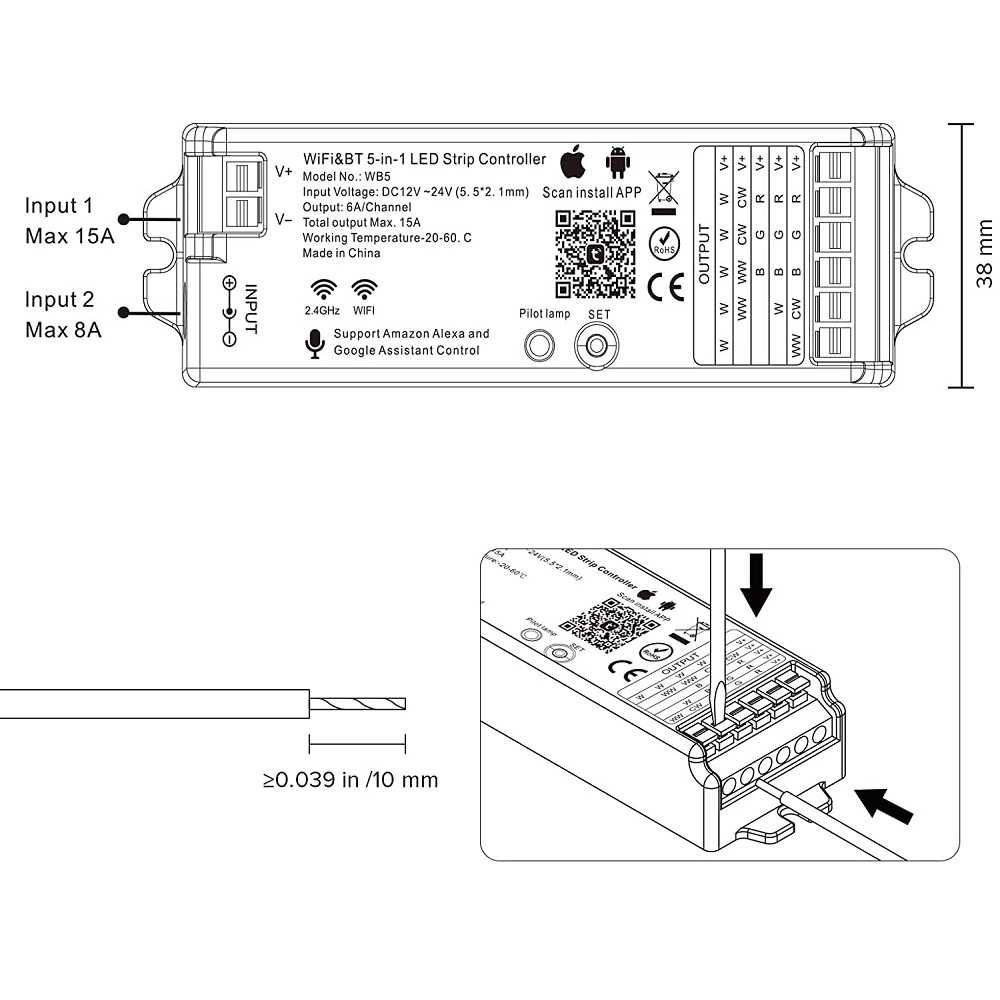 Tuya 5 в 1 WiFi&BT Контролер за LED ленти WB5 | RGB-RGBW-RGBCC