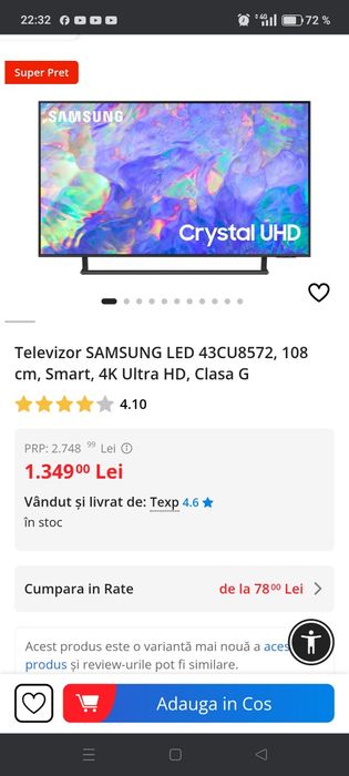 Tv samsung smart UE43CU8572U 108 cm ( display spart,piese)