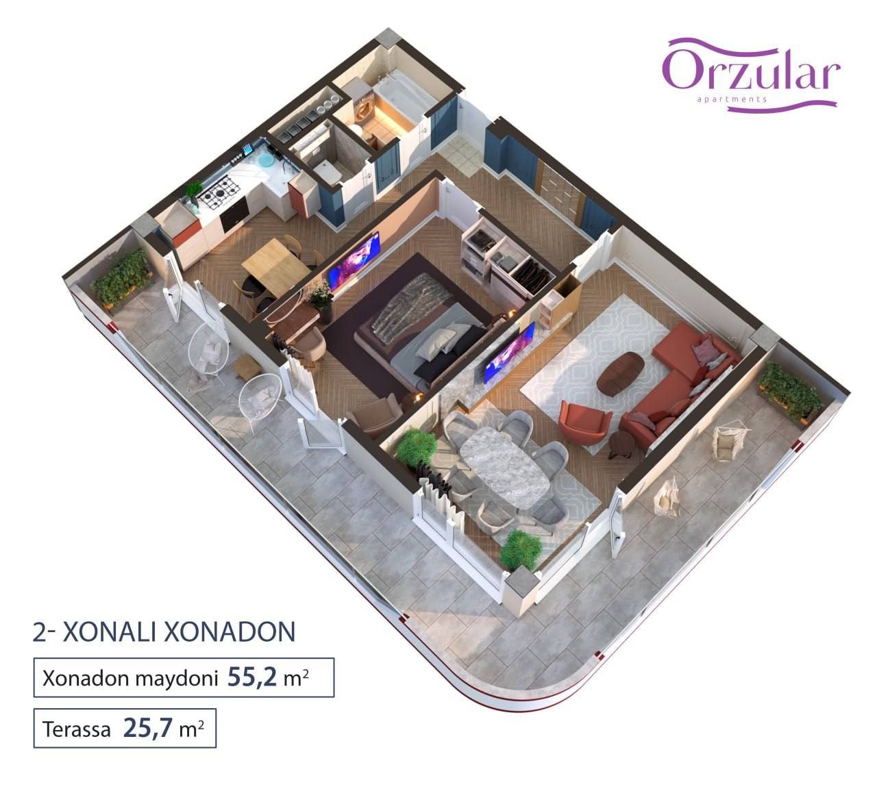 Xonsaroy 2 xonalik fayzli honadon srochna sotiladi