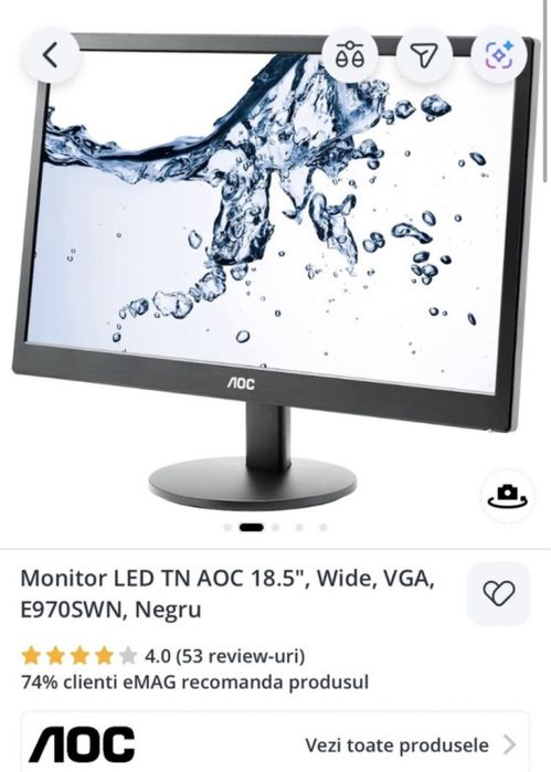 Vand Monitor LED TN AOC 18.5", Wide, VGA, E970SWN