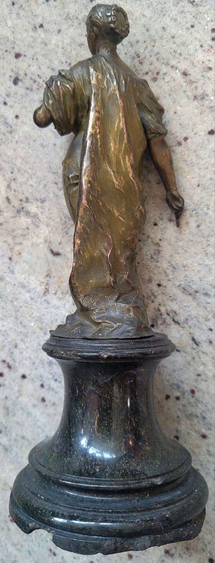 Statueta veche bronz pe marmura, stil Art Nouveau