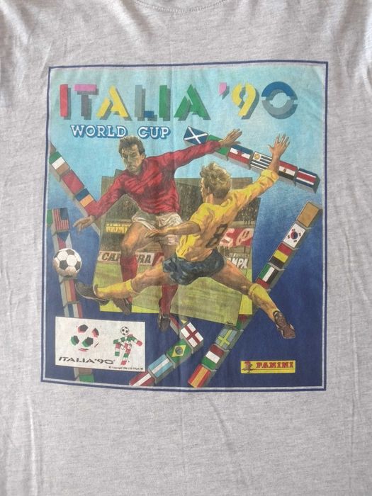 Мъжка Сива Тениска Panini Световно Футбол Размер M Italia 90 World Cup
