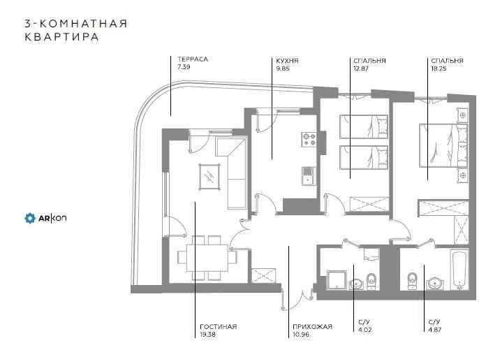 Infinity Golden House бизнес класс дом 3-комнатная 87.6м2 10-этаж