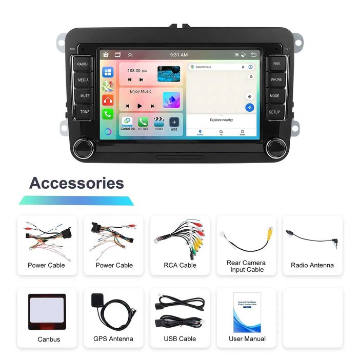 Navigatie Carplay 4GB RAM 7inch Volkswagen Golf Passat Skoda Seat NOUA