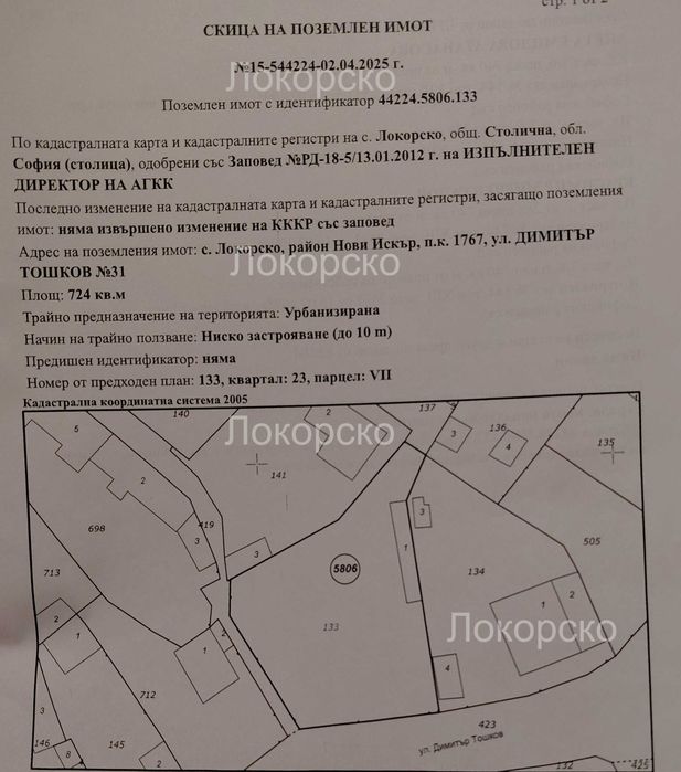 Продава УПИ, гр. София, с. Локорско