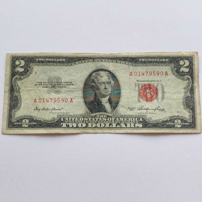 САЩ /USA ,2 долара/DOLAR ,червен/RED печат 1953г,