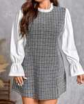 Rochie din tweed cu maneci cu voland
