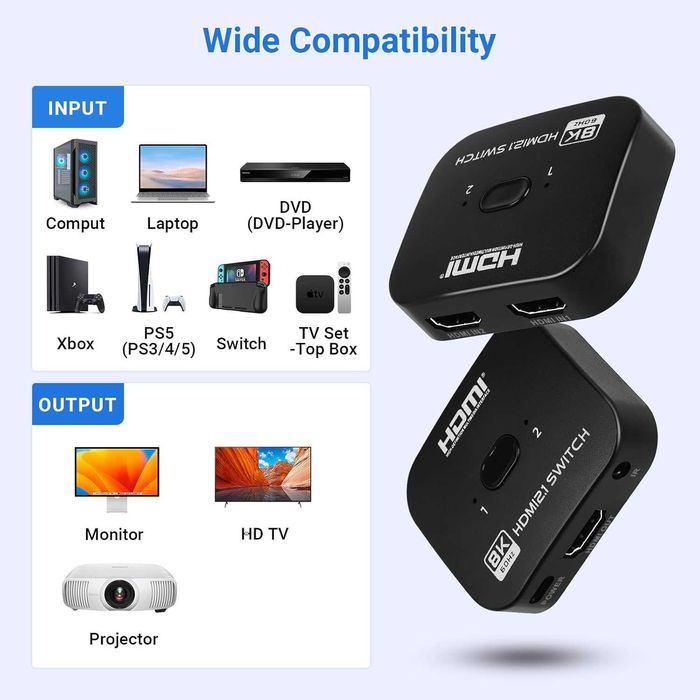 HDMI Switch HDMI 2/3in 1Out,Splitter HDMI 8K 60Hz 4K 120Hz,HDR 3D