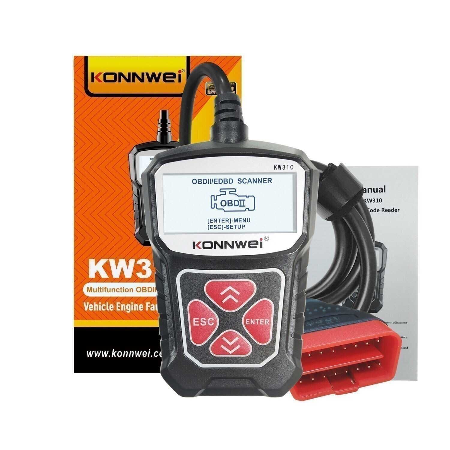 Уред за диагностика на автомобил Konnwei KW310, OBD2, Черен