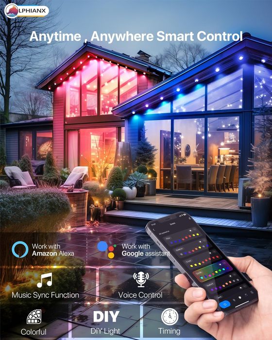 Lumini exterior smart permanente 80 led uri 30m lungime(govee,Philips)