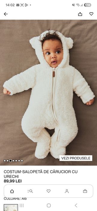 Costum salopeta pufoasa bebe 0-1 luni