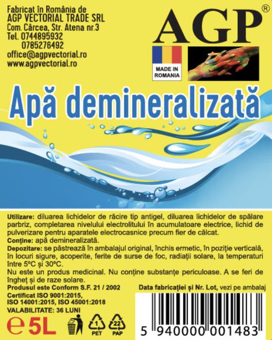 Apa distilata, se livreaza doar la palet.