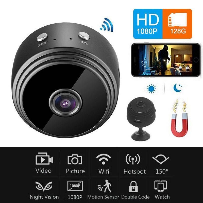 Мини Панорамна Камера PIMPOM, A9, WiFi Camera,IP Бебефон,Черна