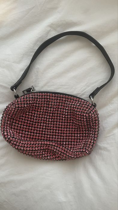 Розова блестяща чанта с камъни