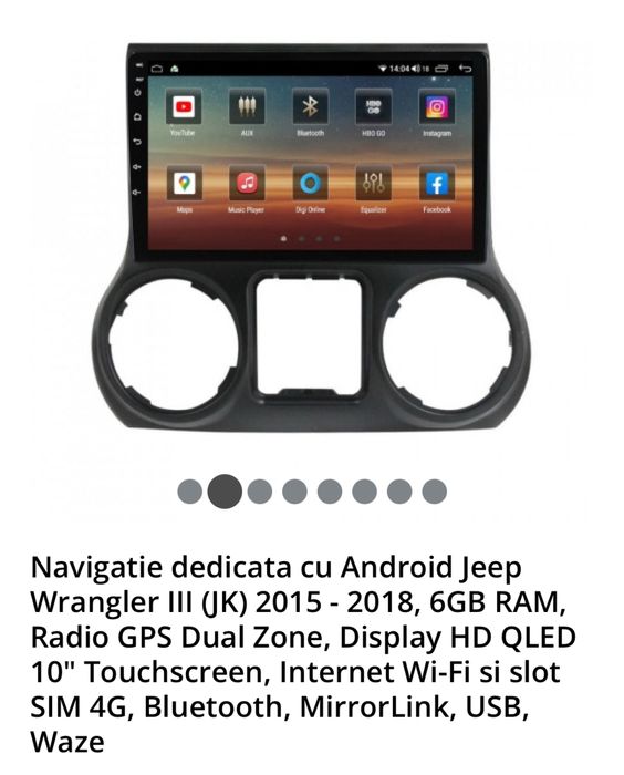 Navigatie Dedicata cu Android pentru Wrangler JK(2015-2018) 6 GB RAM