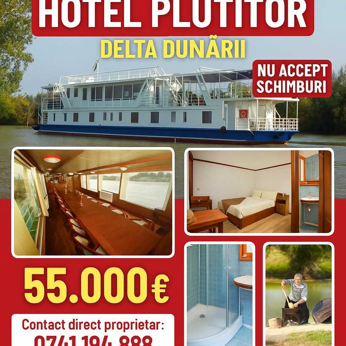 Vând Hotel Plutitor 9 Camere – Delta Dunării – 55.000 €