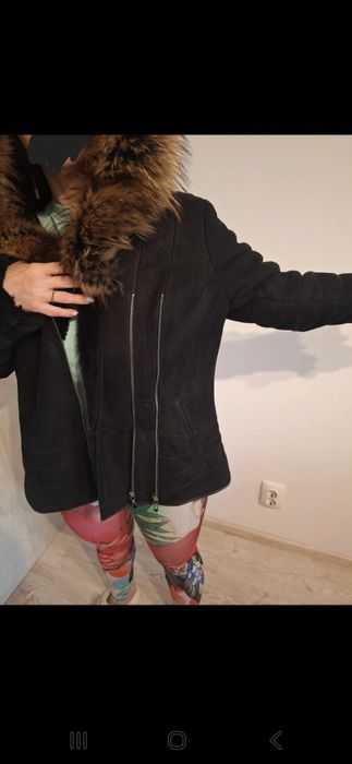 Cojoc damă din piele  si blană  naturala