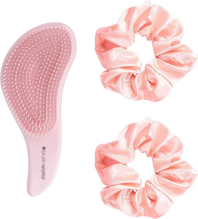 Четка за коса Brushworks 2бр Ластици за коса сатен скрънчи комплект