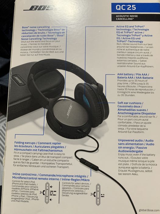 BOSE QC 25 заглушаващи слушалки + амплифайър