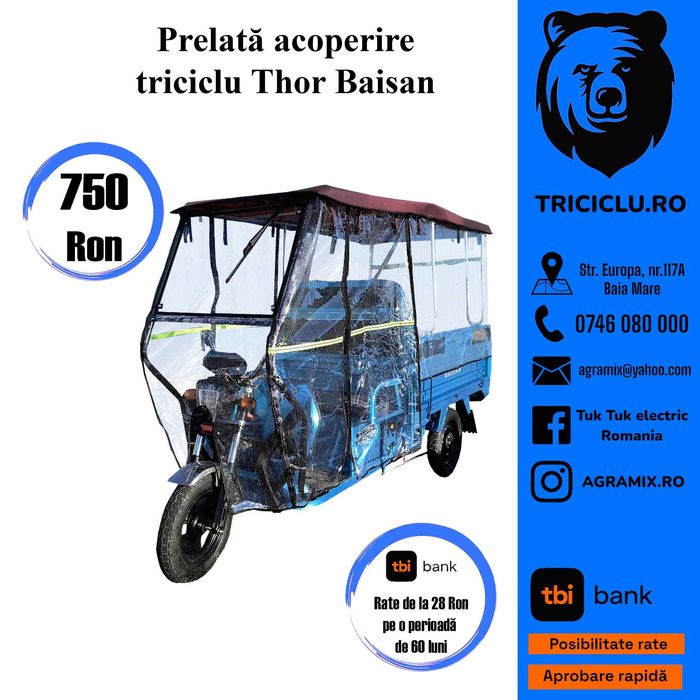 Triciclu electric Thor Baisan Plus Cab nou Agramix