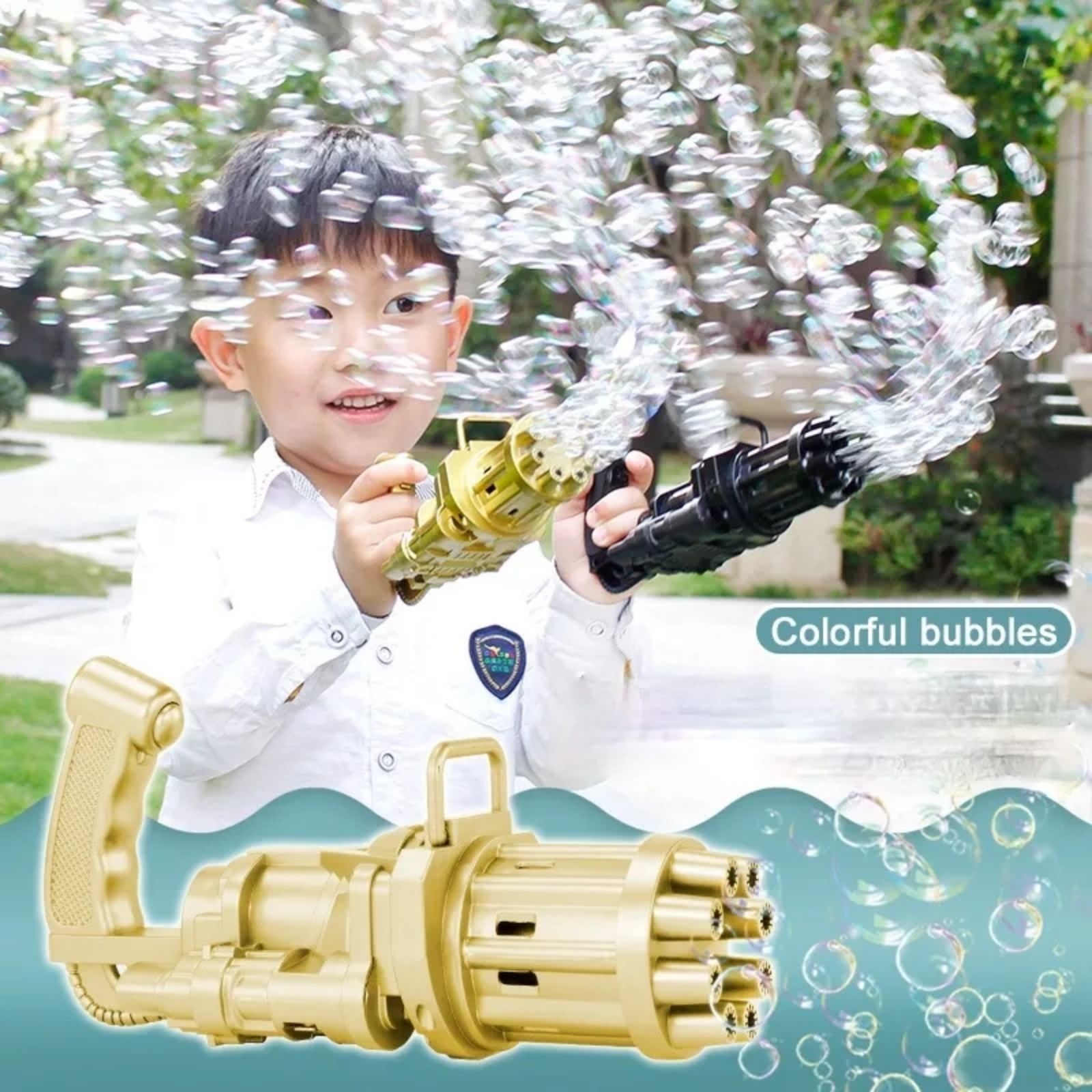 Буря от сапунени балони с електрическия пистолет ELECTRIC BUBBLE GUN