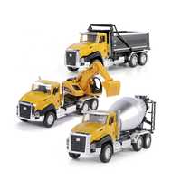 Set 3 masinute  camion cu remorca, excavator si betoniera, pullback