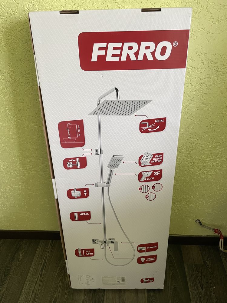 Душ система Ferro Algeo Square, Ръчен душ с три функции, 1076мм, хром