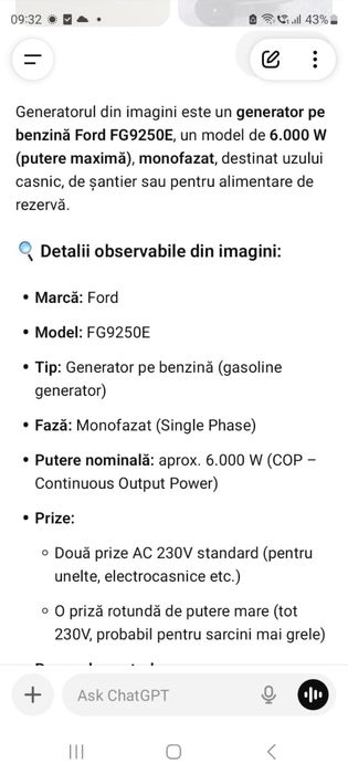 Generator Ford benzina FG9250E