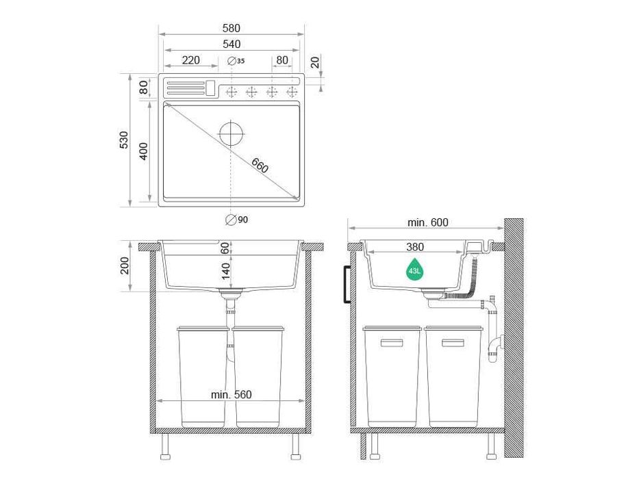 Chiuveta granit Oslo 60 Pocket Multilevel