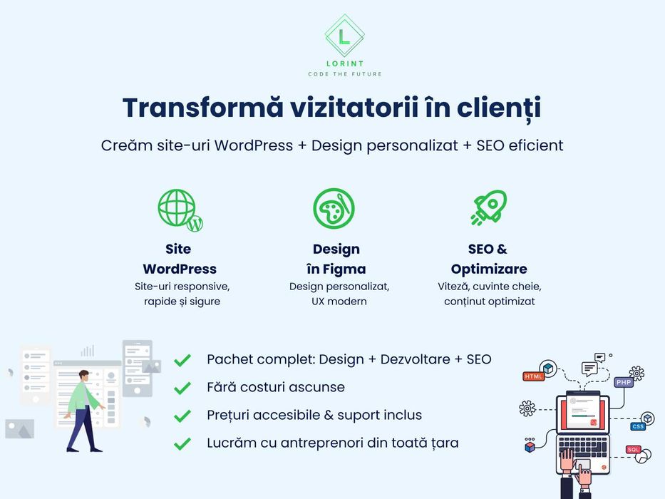 Servicii web complete: Site, Magazin online, Design UX/UI, SEO complet