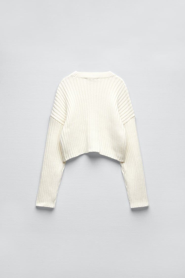 Нов Къс Бял Пуловер ZARA, Размер S, с Етикета