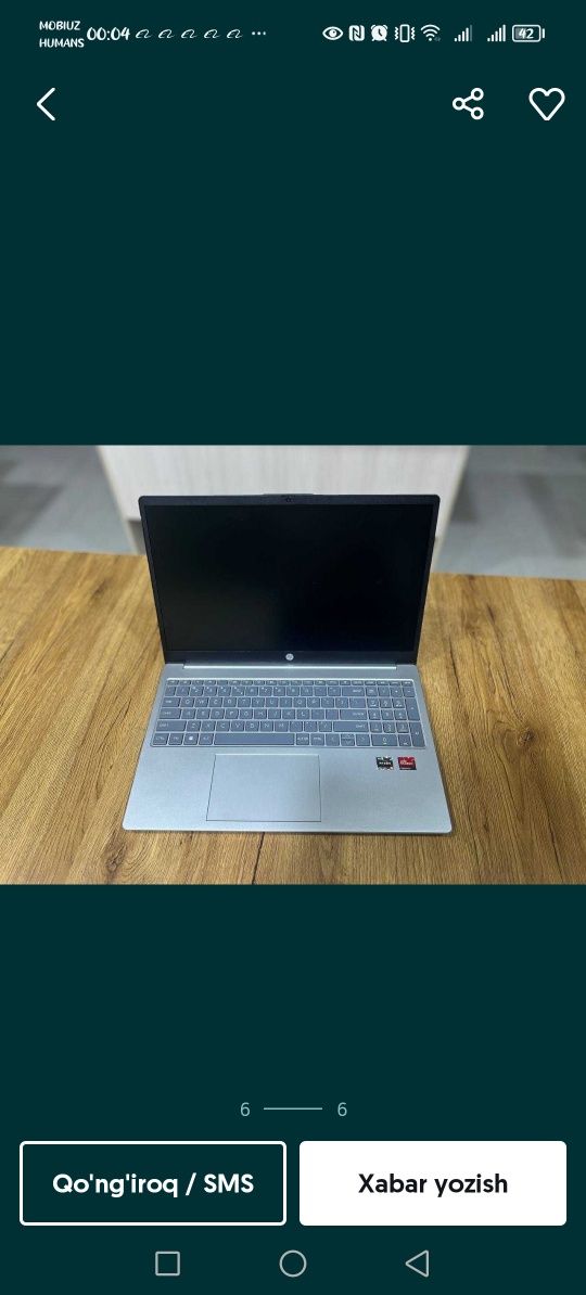 HP Noutbuk 15-fc0xxx | AMD Ryzen 5 7520U | 8GB RAM | 512GB SSD | Yangi
