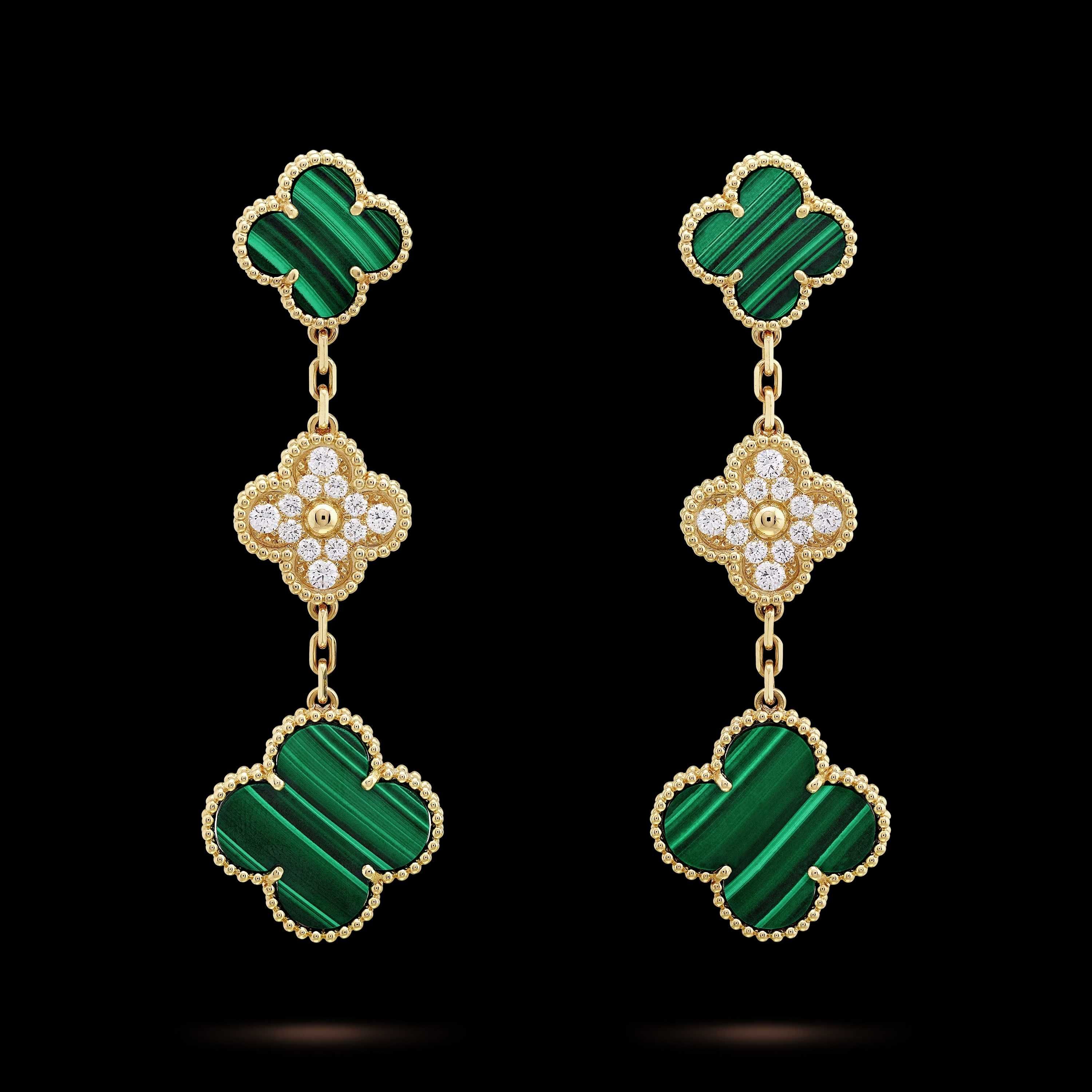 Van Cleef & Arpels VCA Gold Green Diamond Magic Alhambra Дамски Обеци