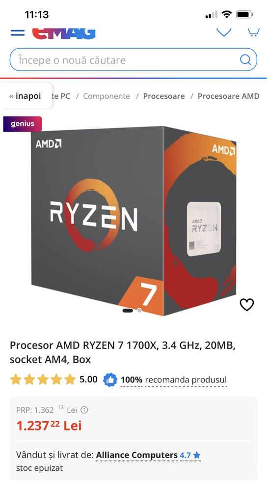 Procesor AMD RYZEN 7 1700X, 3.4 GHz, 20MB, socket AM4, Box
