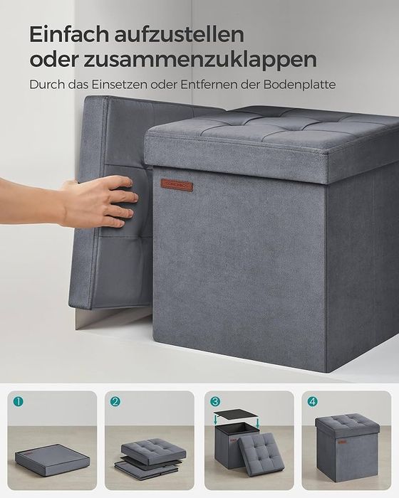 Taburet cu spațiu de depozitare, Gri, 38x38cm