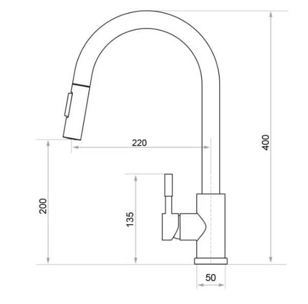 Бял смесител за кухня с издърпваща се глава и 2 режима на струя - 9600