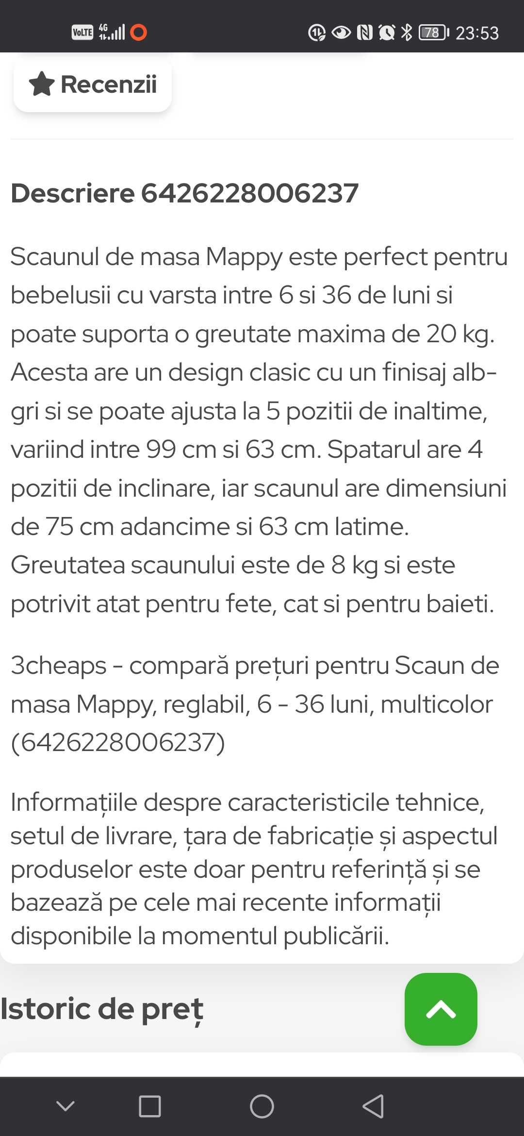 Scaun de masă Mappy reglabil 6-36 luni în stare foarte bună