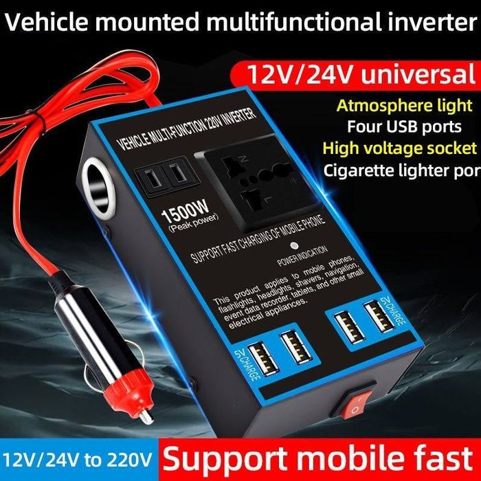 Avtomobil invertori, 4 ta USB portli rozetka, 12 V/24 V