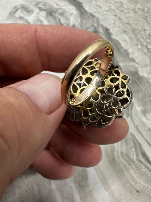 Стар пръстен с диаманти злато сребро. 20в