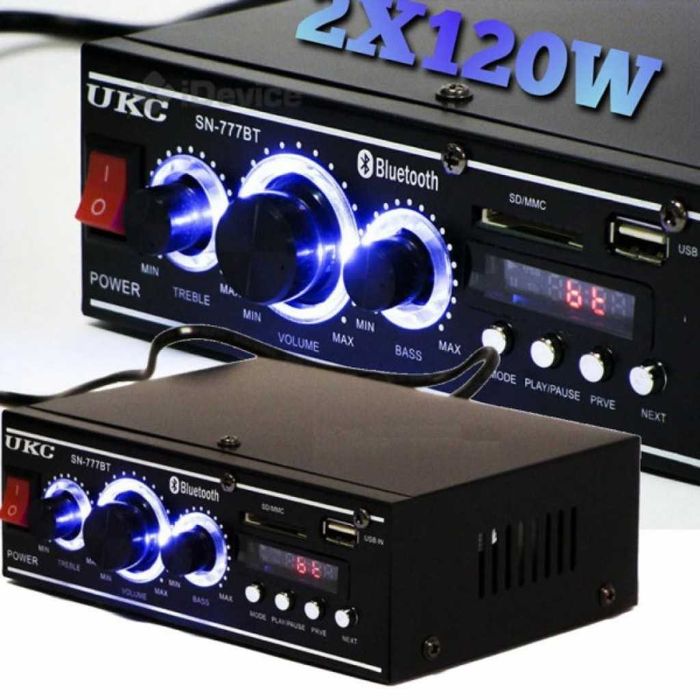 Мощен HiFi усилвател с Мp3, USB, SD, BT и FM радио с дистан. управ.