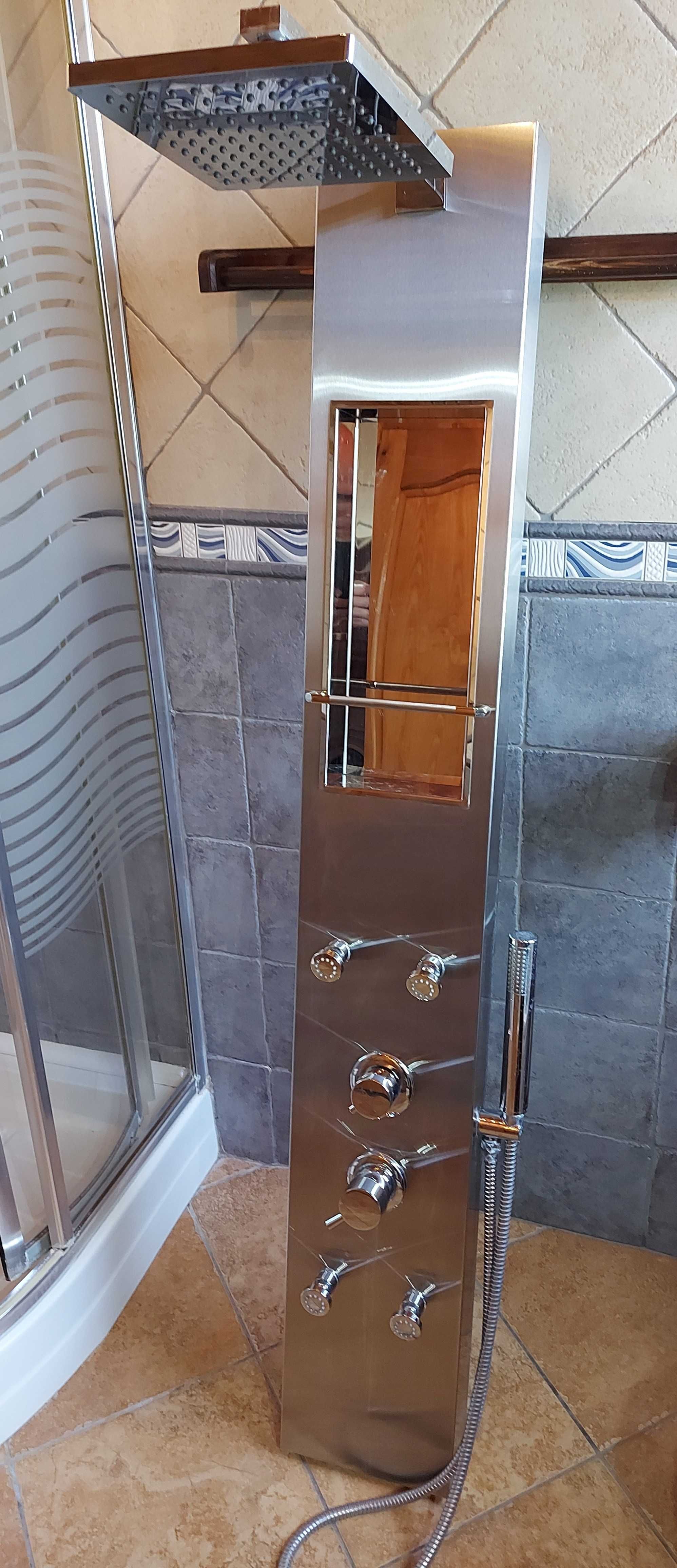 Panel de dus cu hidromasaj din inox, 150 x 22 cm, cu oglinda