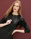 Уникат! PINKO рокля оригинална кожена с ресни S