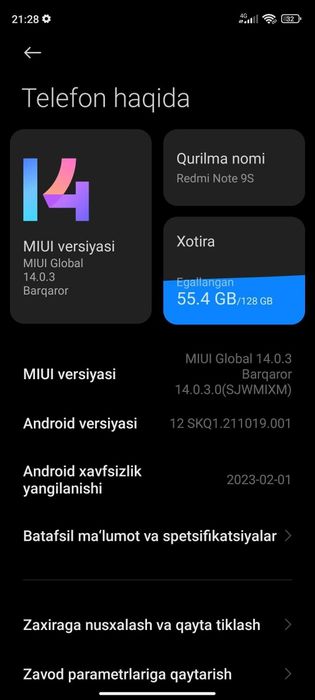 Redmi Note 9S edial 128 gb